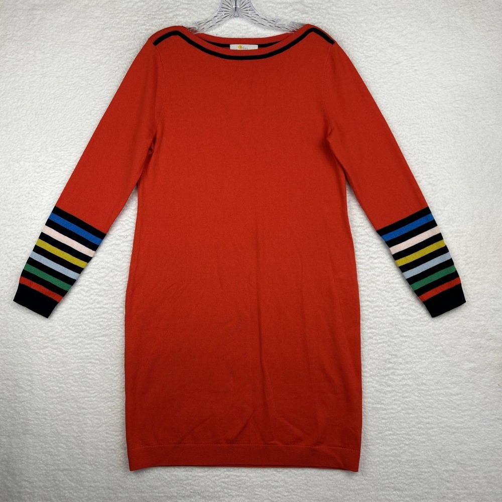 Boden Wool Blend Knit Sweater Dress Red‎ Long Sleeve Striped Women's 8